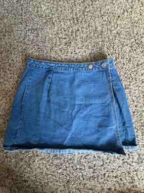 Blue Denim Wrap-Front Mini Skirt